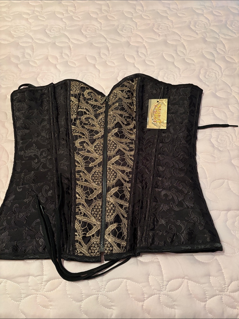 Spirit Black Corset Bustier with Gold Lace Front